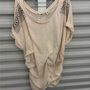 🌹Cato Cream Stud-Embellished Short Sleeve Tunic
